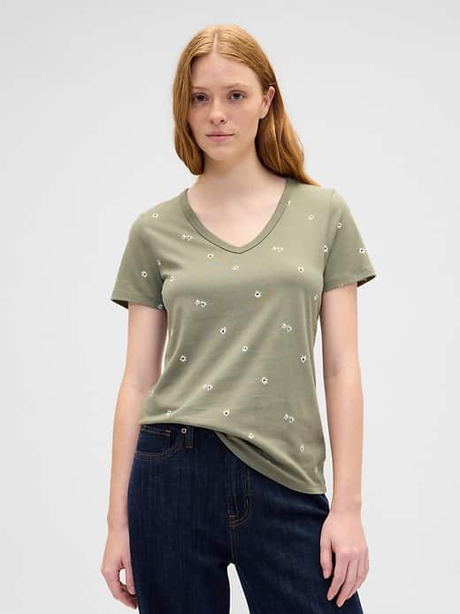 Print V-Green T-Shirt